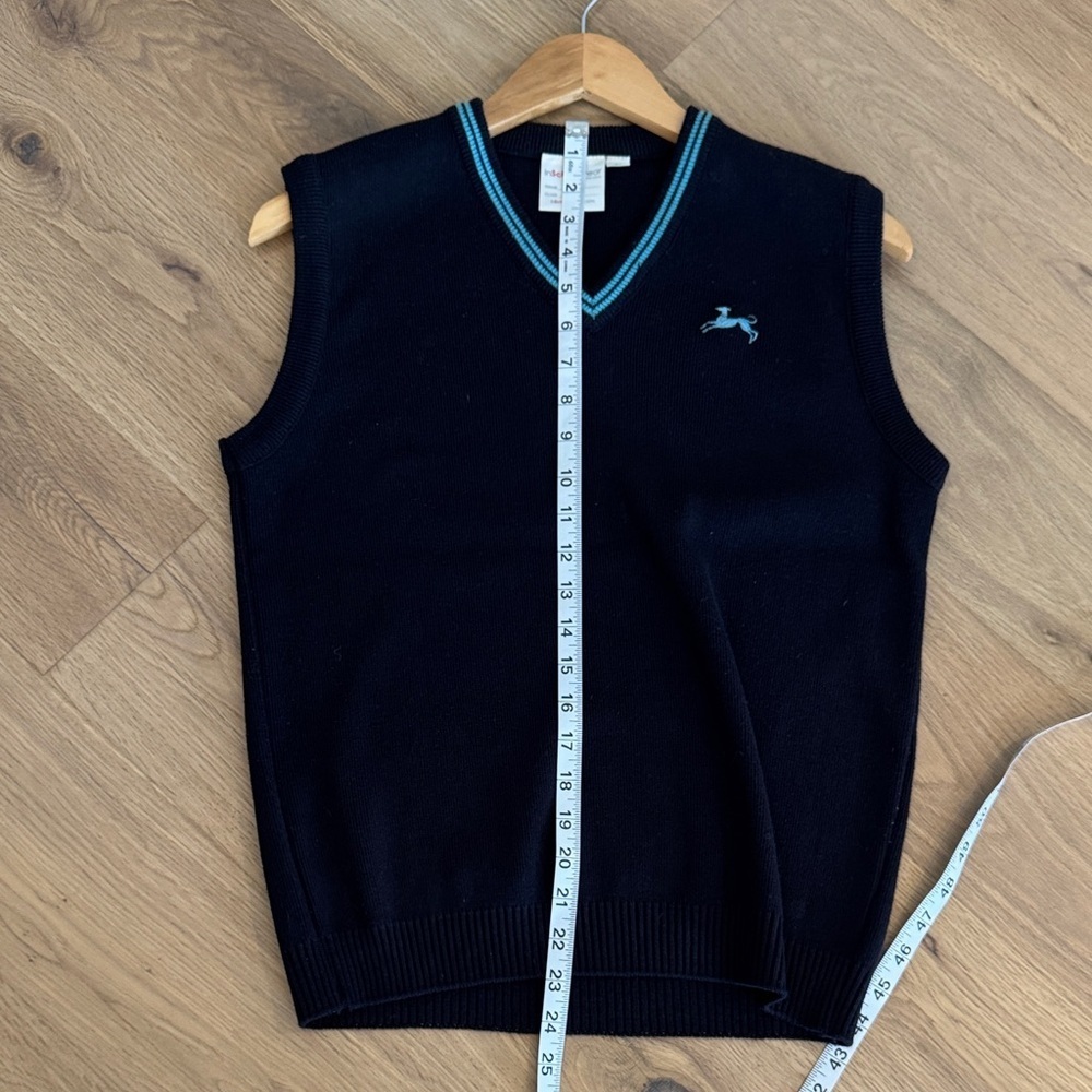 Men's Navy Sweater Vest with Teal Trim - Picture 5 of 5